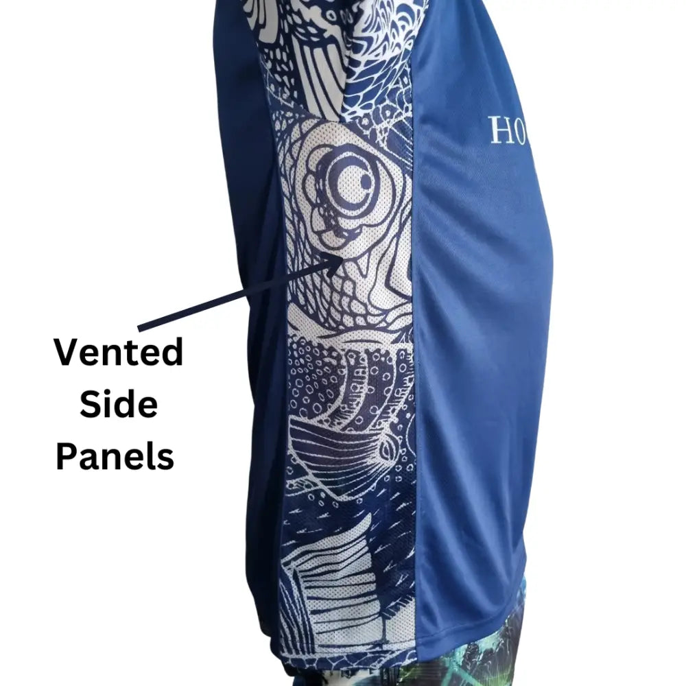 Hook And Haul | Hook-It Range Blue/White Hooded Fishing Shirt - Big Bite Fishing Shirts