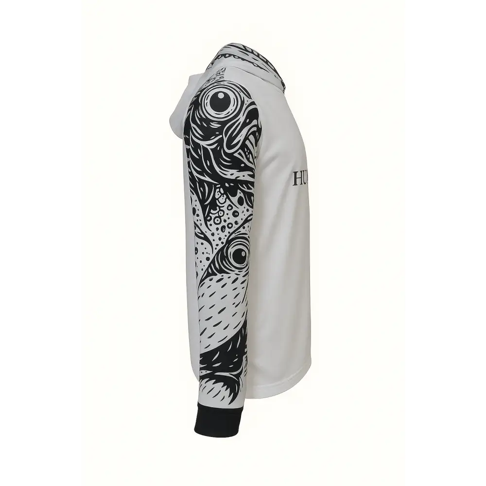 Hook And Haul | Hook-It Range White/Black Hooded Fishing Shirt - Big Bite Fishing Shirts