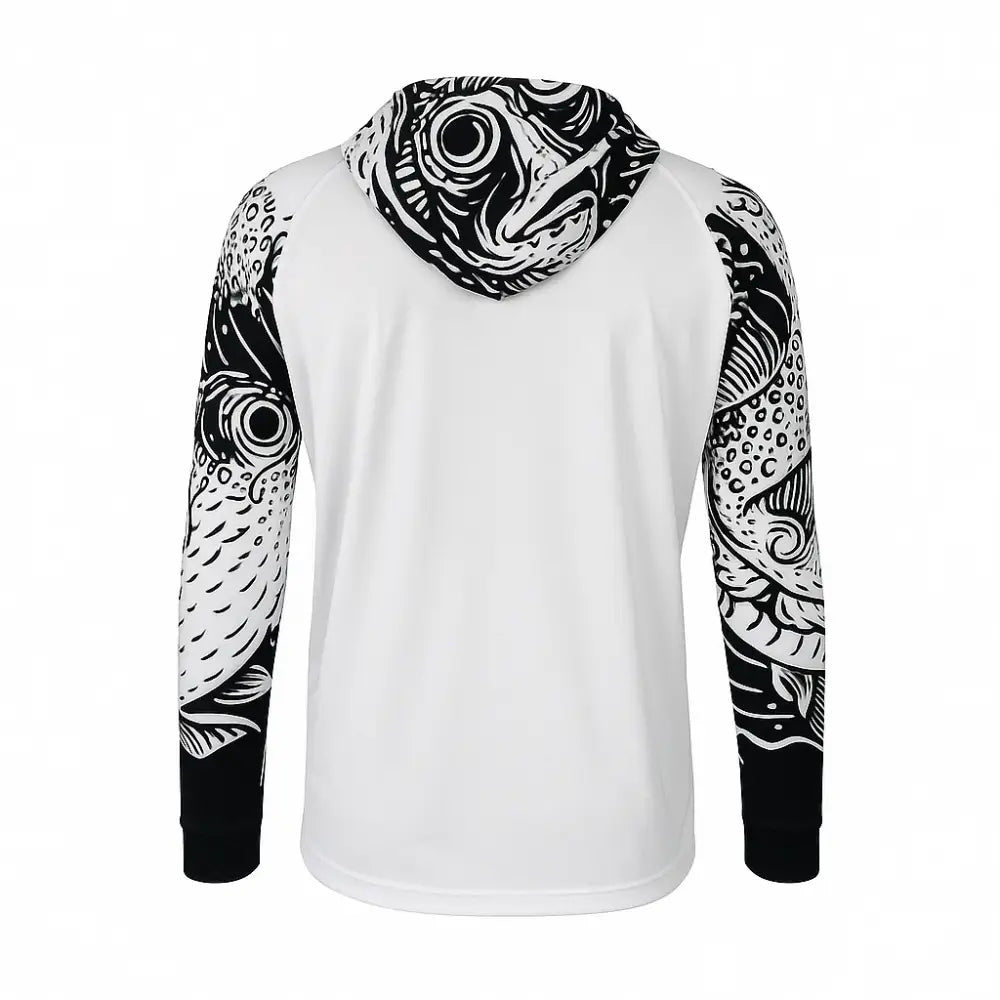 Hook And Haul | Hook-It Range White/Black Hooded Fishing Shirt - Big Bite Fishing Shirts