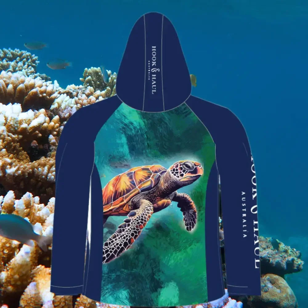 Hook And Haul | Marine Life Range Turtle Hooded Fishing Shirt | Pre Order - Big Bite Fishing Shirts