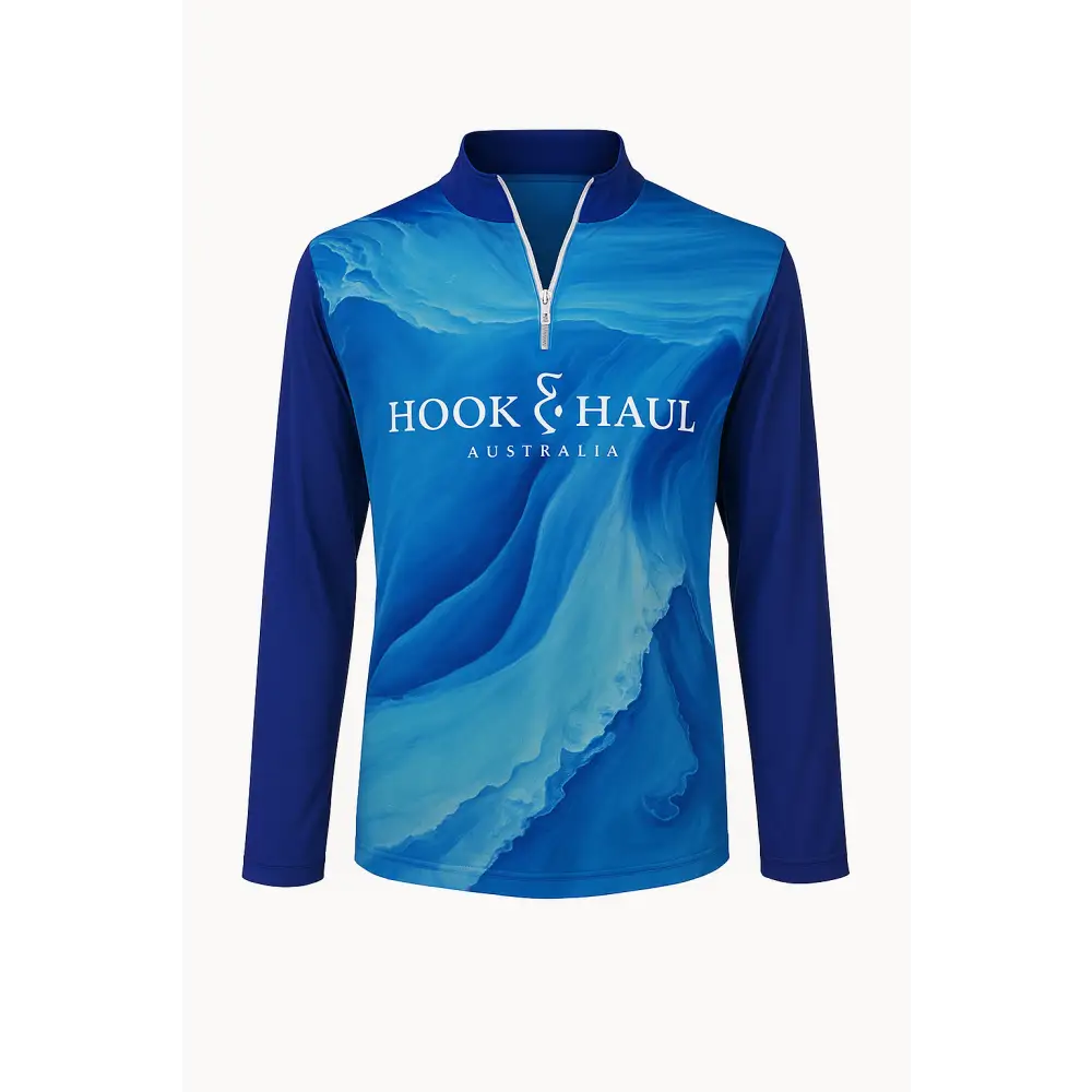 Hook And Haul | Premium Ladies Range Blue Ocean | Zip Front Polo - Big Bite Fishing Shirts
