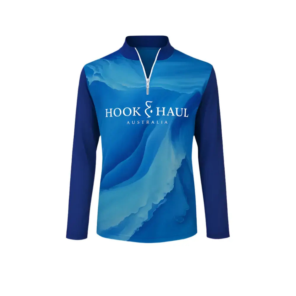 Hook And Haul | Premium Ladies Range Blue Ocean | Zip Front Polo - Big Bite Fishing Shirts