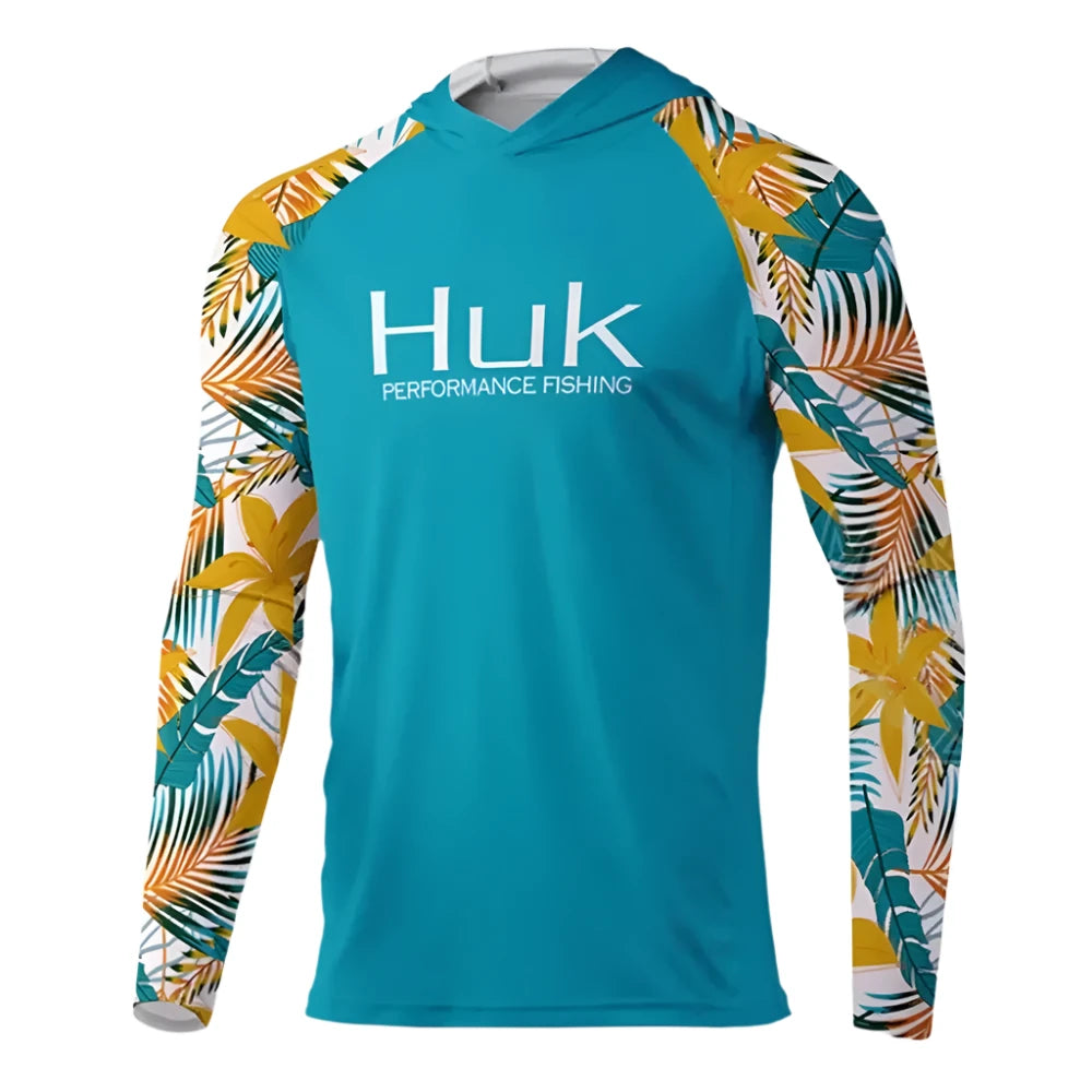 HUK Fishing T-shirt hooded Mens Long Sleeve UV Protection 50+ - Big Bite Fishing Shirts