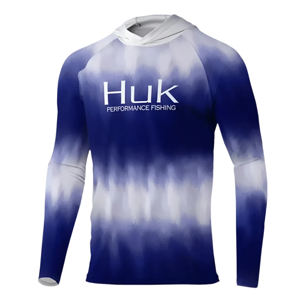 HUK Fishing T-shirt hooded Mens Long Sleeve UV Protection 50+ - Big Bite Fishing Shirts