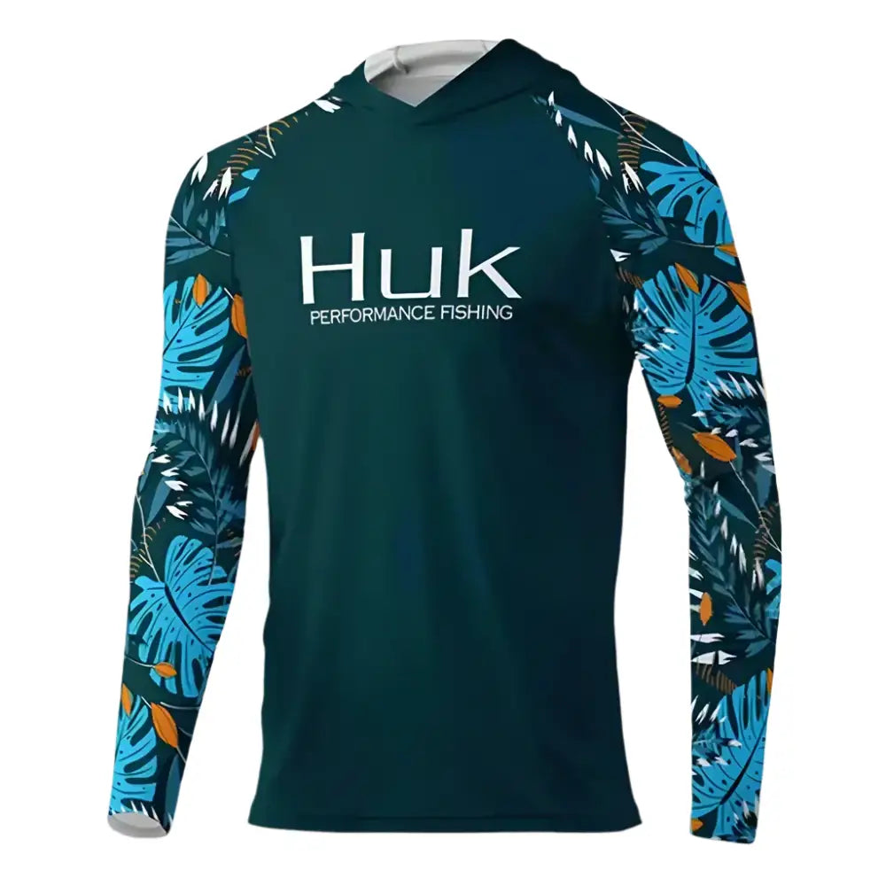 HUK Fishing T-shirt hooded Mens Long Sleeve UV Protection 50+ - Big Bite Fishing Shirts