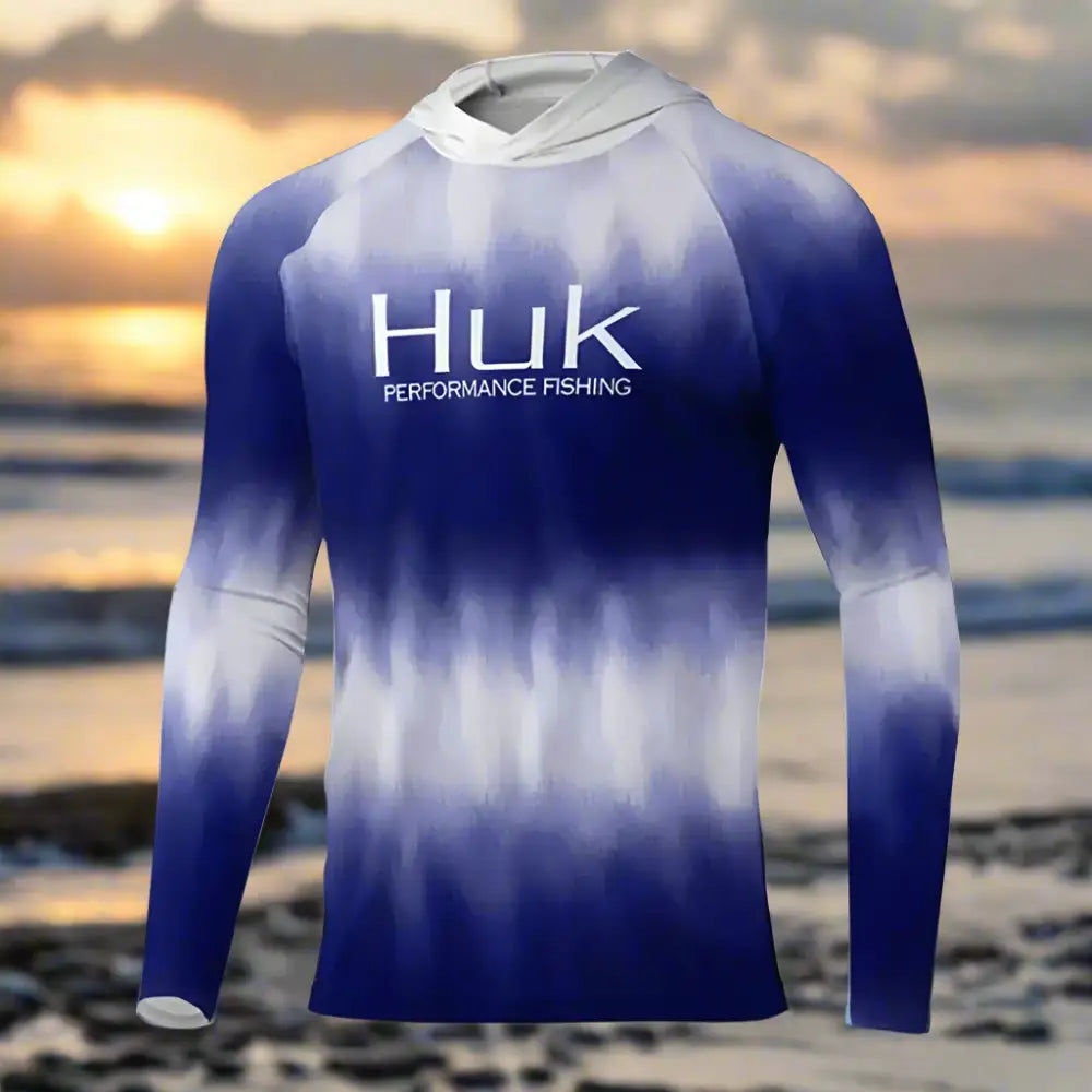 HUK Fishing T-shirt hooded Mens Long Sleeve UV Protection 50+ - Big Bite Fishing Shirts