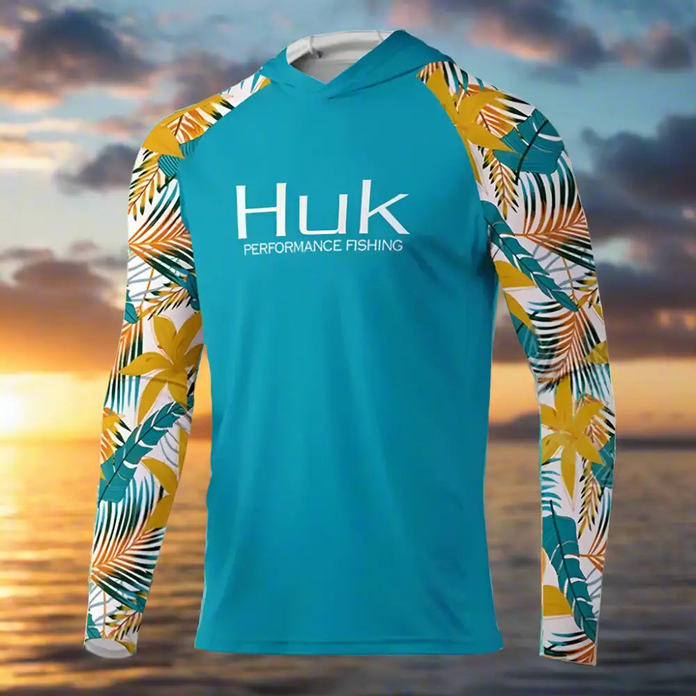 HUK Fishing T-shirt hooded Mens Long Sleeve UV Protection 50+ - Big Bite Fishing Shirts