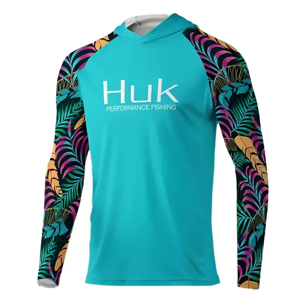 HUK Fishing T-shirt hooded Mens Long Sleeve UV Protection 50+ - Big Bite Fishing Shirts