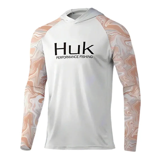 HUK Fishing T-shirt hooded Mens Long Sleeve UV Protection 50+ - Big Bite Fishing Shirts