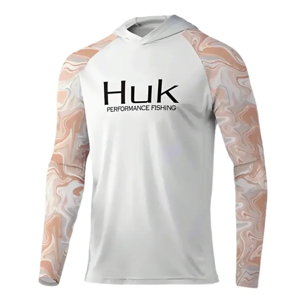 HUK Fishing T-shirt hooded Mens Long Sleeve UV Protection 50+ - Big Bite Fishing Shirts
