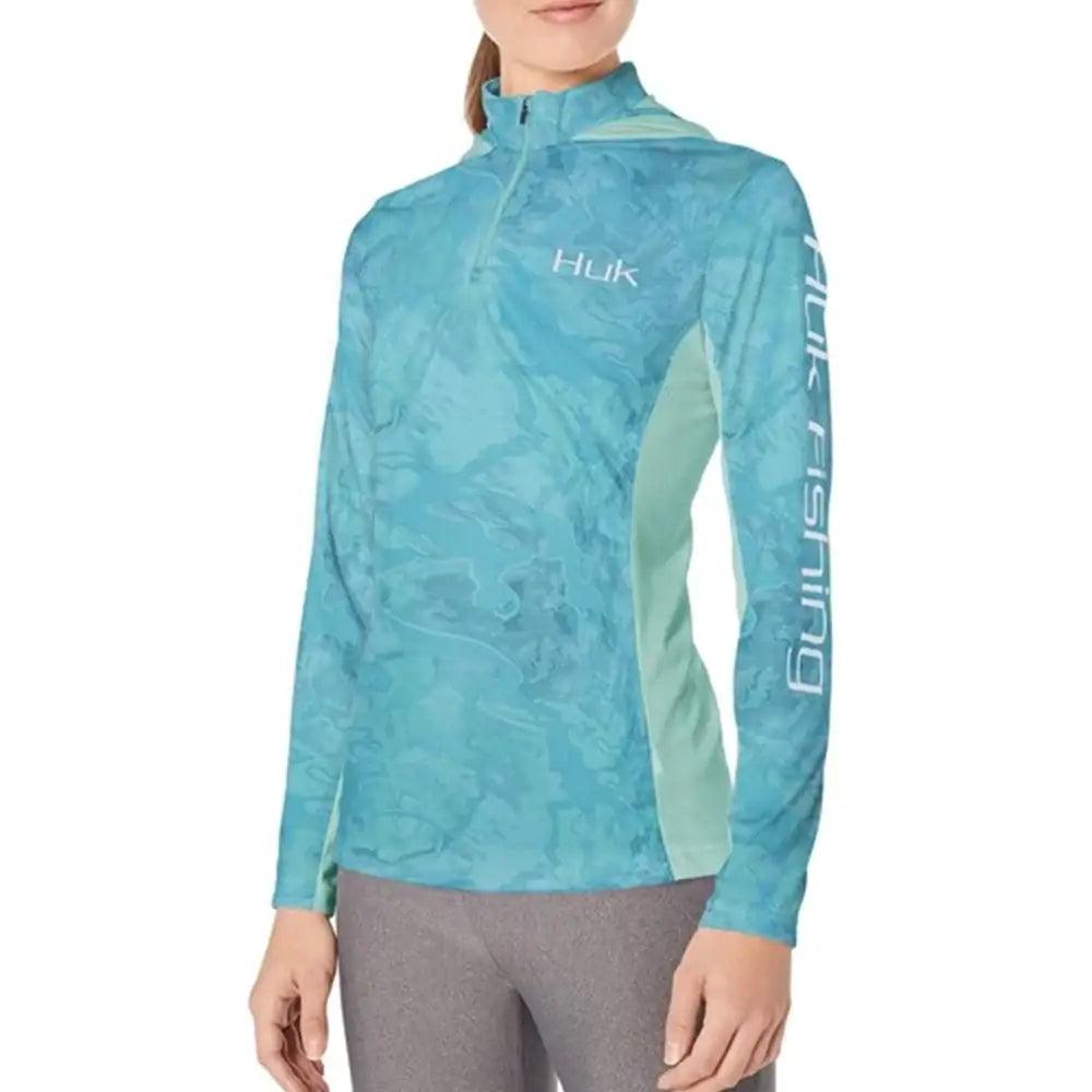 Ladies Long Sleeve 1/4 Zip Fishing Jersey - Blue Marle - Big Bite Fishing Shirts