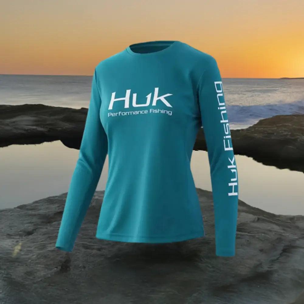 Ladies Long Sleeve Performance Fishing Jersey Dark Teal - Big Bite Fishing Shirts