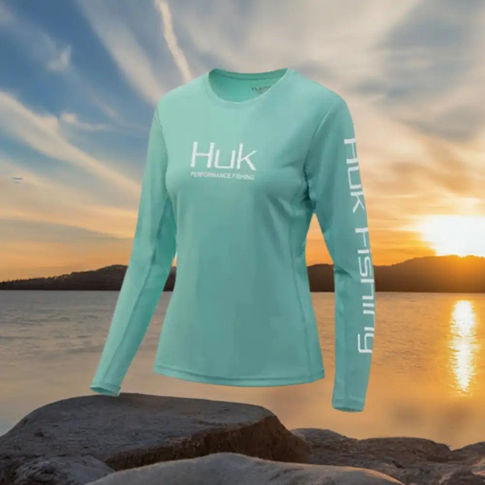 Ladies Long Sleeve Performance Fishing Jersey Light Teal - Big Bite Fishing Shirts
