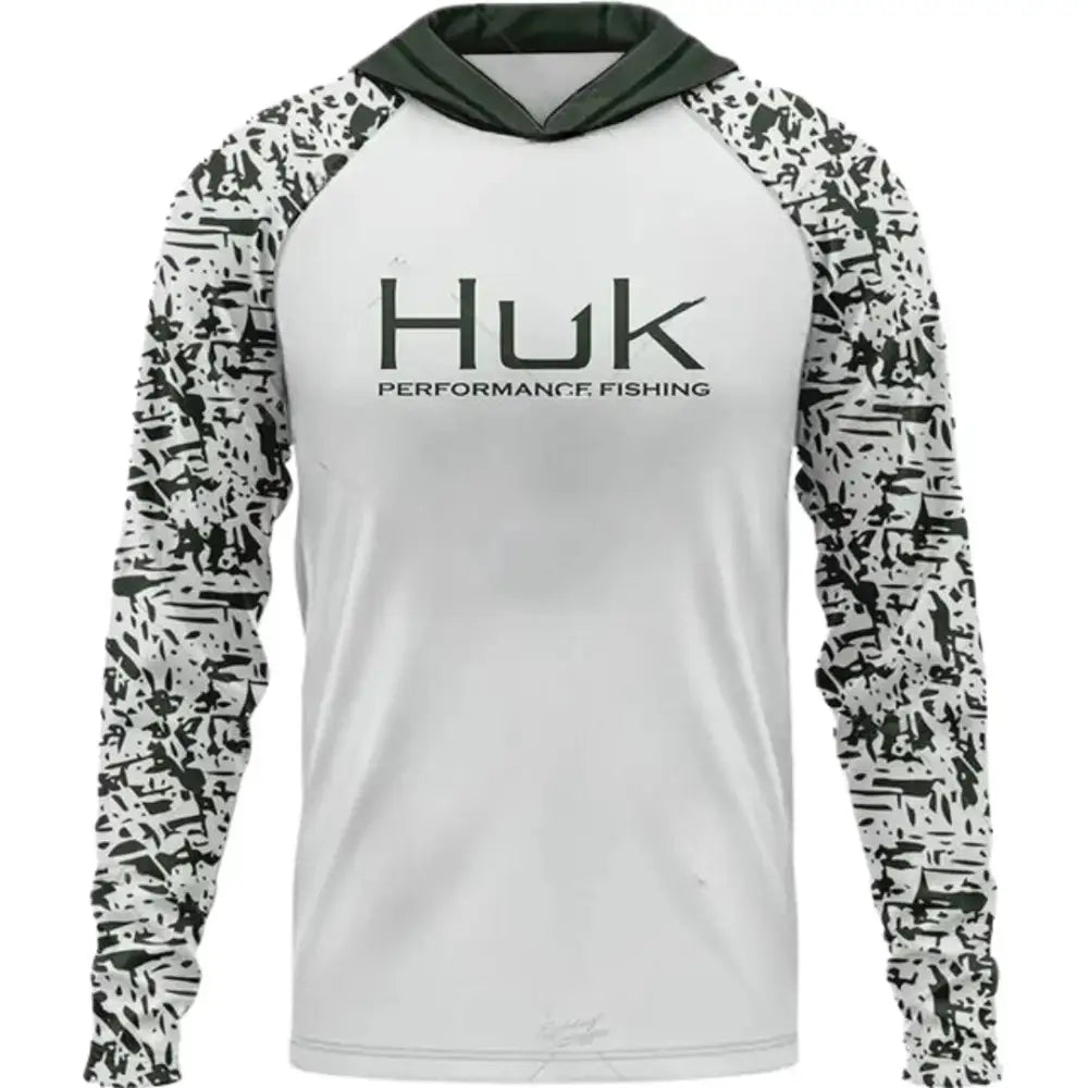 Long Sleeve Hooded Fishing Shirt - White/Black - Big Bite Fishing Shirts