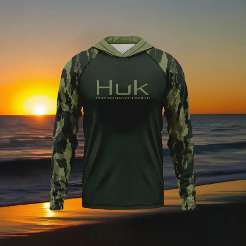 Long Sleeve Hooded Sun Protection Fishing Shirt - Green Camo - Big Bite Fishing Shirts