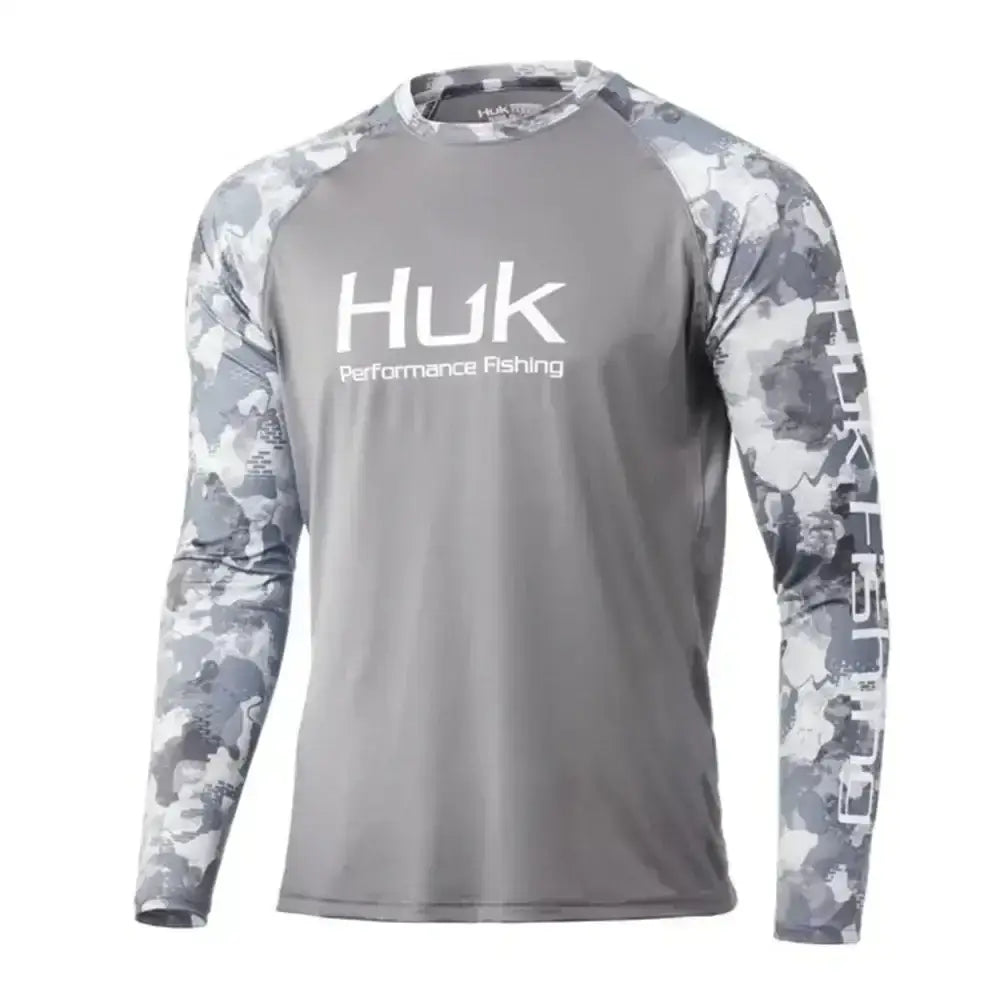 Long Sleeve Uv Protection Fishing Shirt | Grey Camo - Big Bite Fishing Shirts