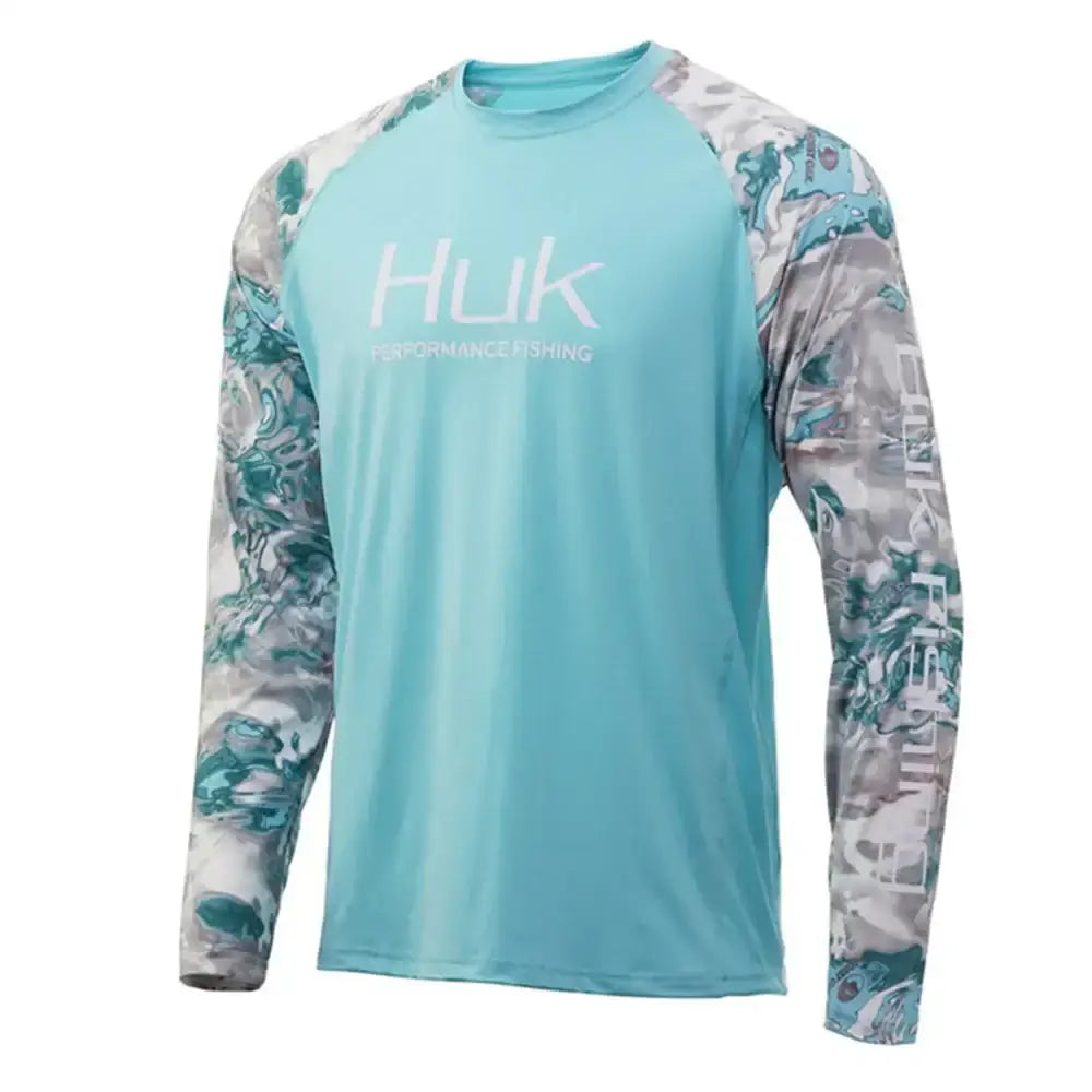 Close-up of moisture-wicking fabric on a performance fishing shirt, ensuring dryness and comfort.
