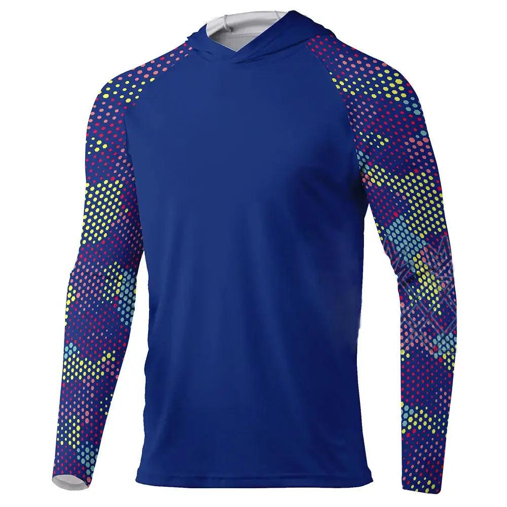 Men's Long Sleeve Hooded Fishing Jersey : Blue - Big Bite Fishing Shirts