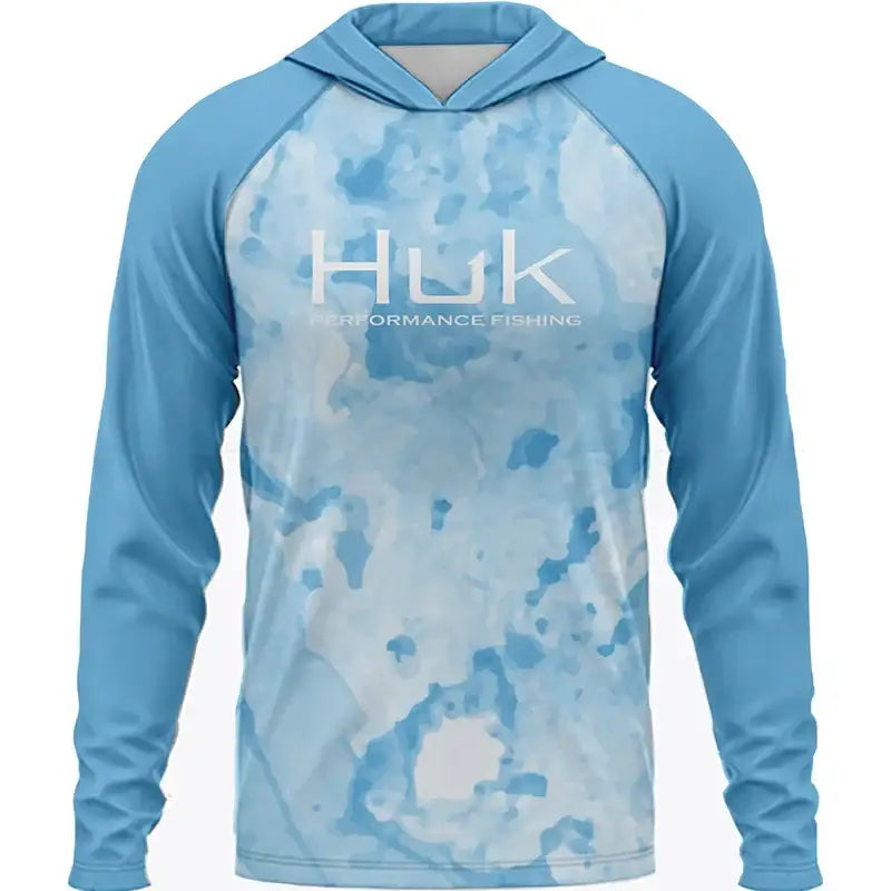 Men Surf Blue Long Sleeve Hooded UV50 Fishing Shirt - Big Bite Fishing Shirts