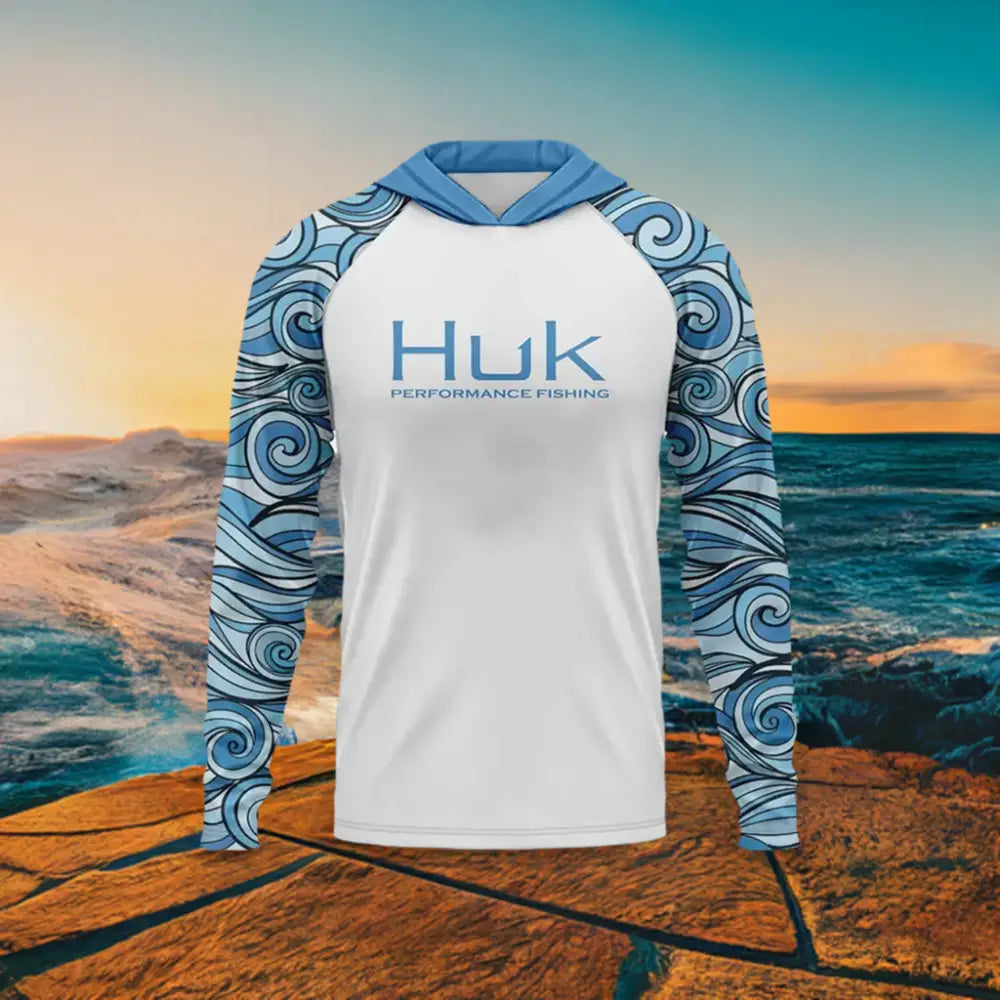 Men Swirl Long Sleeve Hooded UV50 Fishing Shirt - Big Bite Fishing Shirts