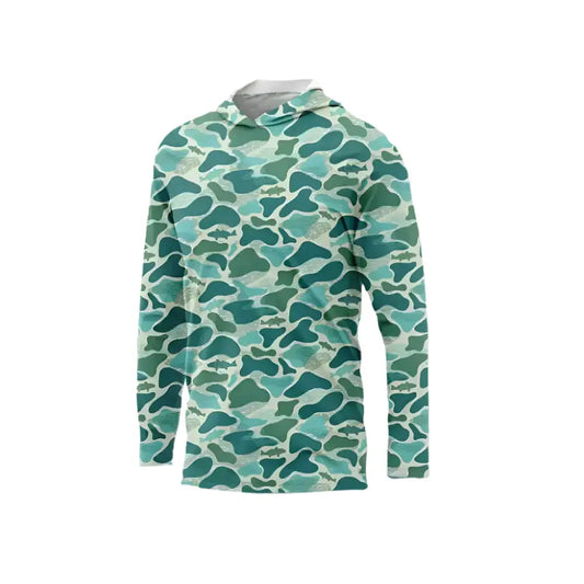 Men's Hooded Fishing Jersey - Green Camo - Big Bite Fishing Shirts