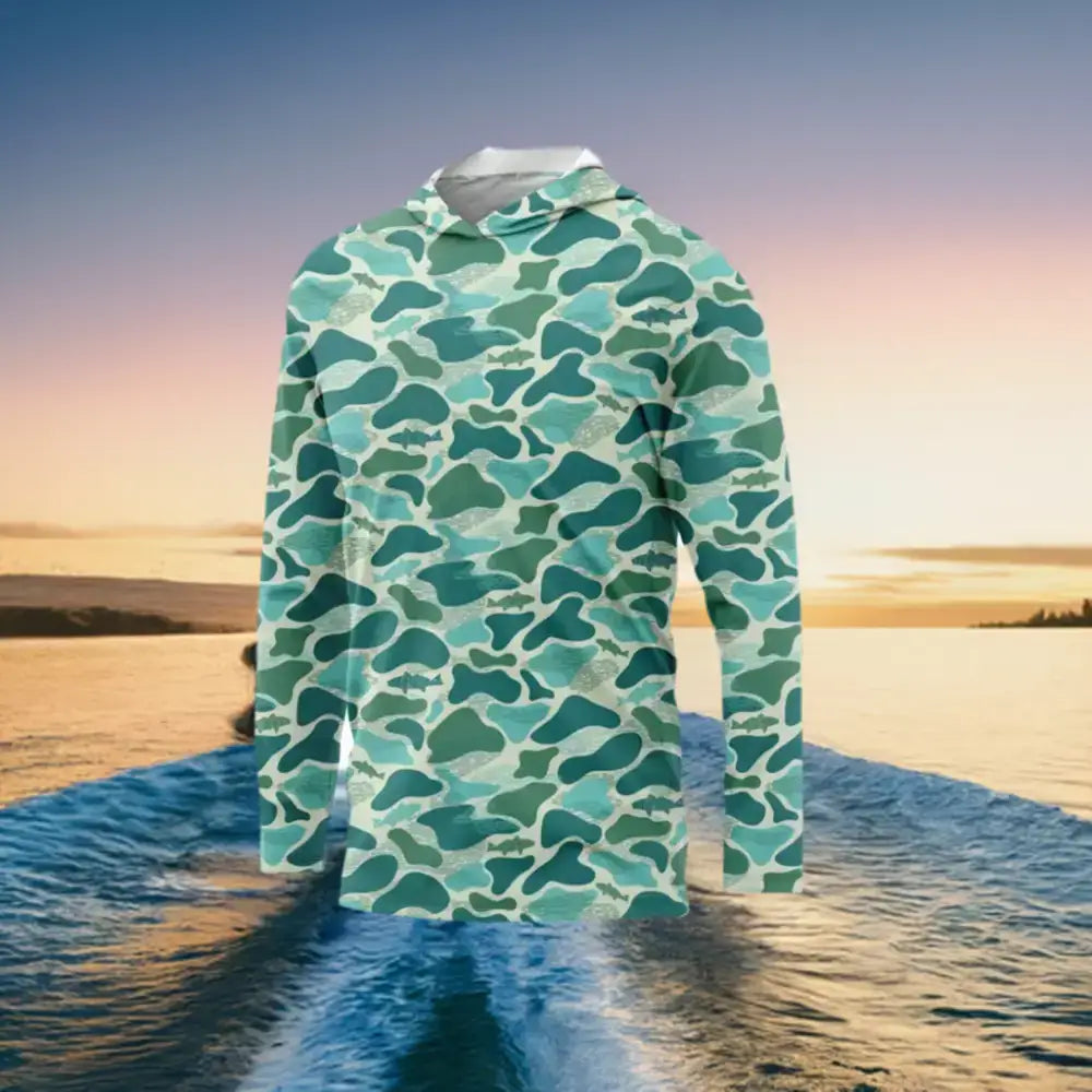Men's Hooded Fishing Jersey - Green Camo - Big Bite Fishing Shirts