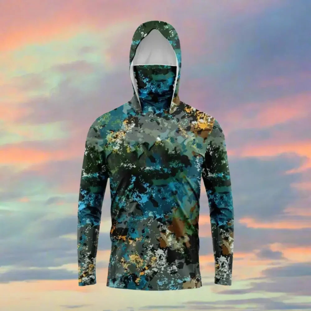Men's Hooded Long Sleeve Jersey with face mask - Big Bite Fishing Shirts