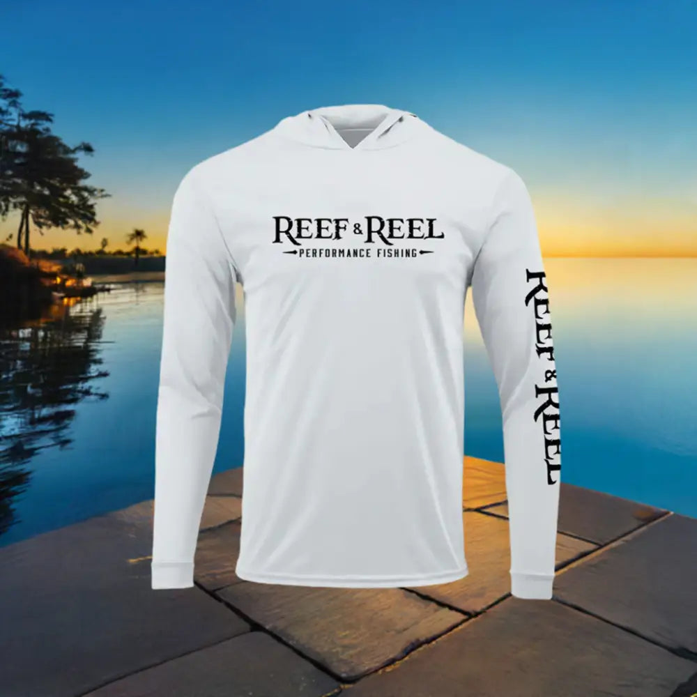 Men's L/S Hooded Fishing Shirt - White - Big Bite Fishing Shirts