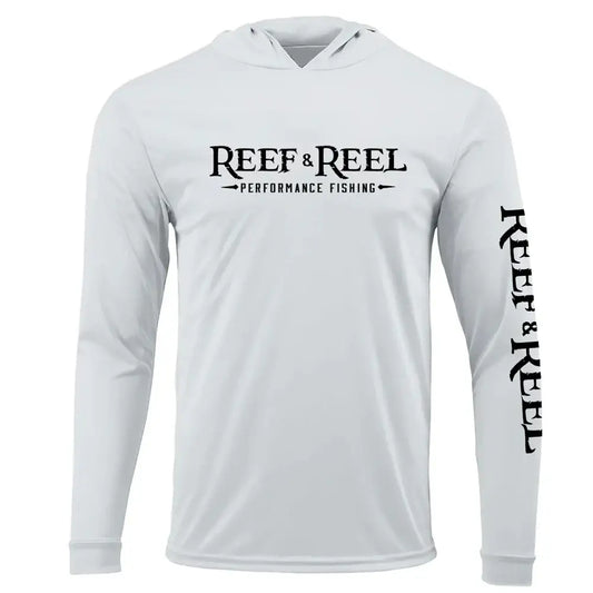 Men's L/S Hooded Fishing Shirt - White - Big Bite Fishing Shirts