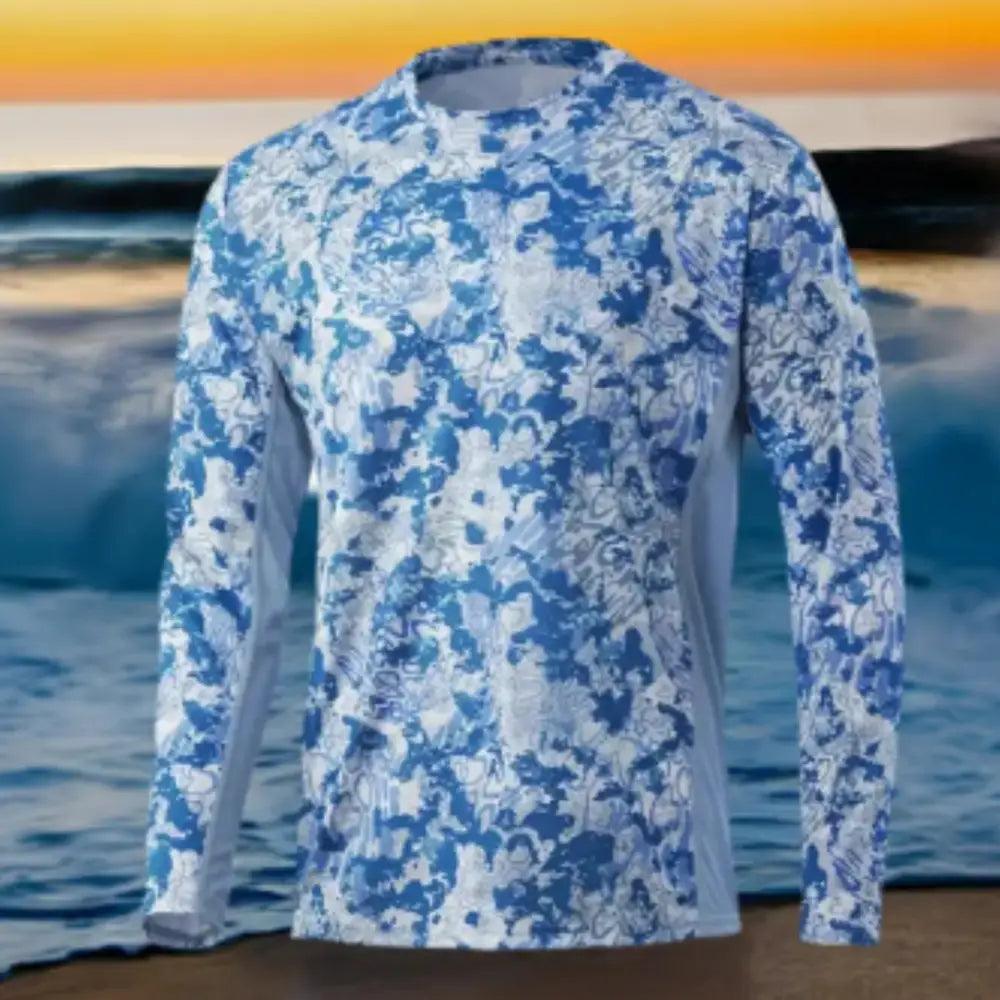 Men's Long Sleeve Fishing Shirt - Navy Blue Camouflage - Big Bite Fishing Shirts