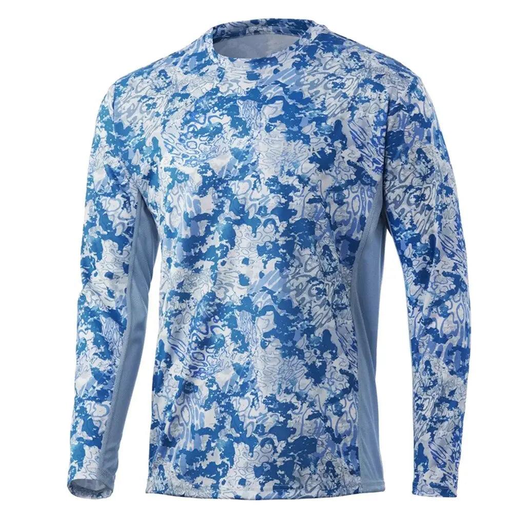 Men's Long Sleeve Fishing Shirt - Navy Blue Camouflage - Big Bite Fishing Shirts