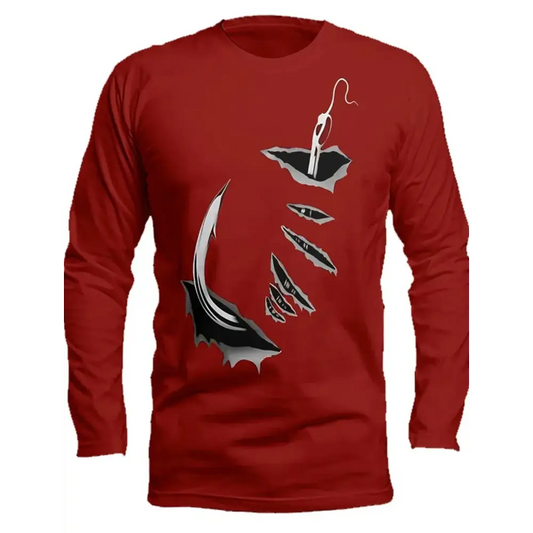 Men's Long Sleeve Fishing Tee Round Neck | Burgandy Red Hook - Big Bite Fishing Shirts