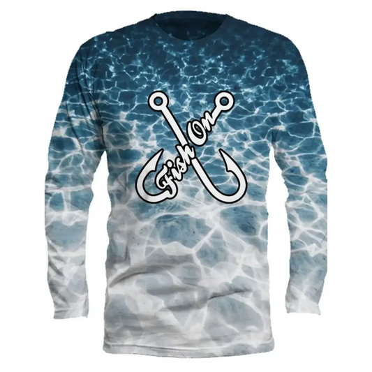 Men's Long Sleeve Fishing Tee Round Neck | Fish On - Big Bite Fishing Shirts
