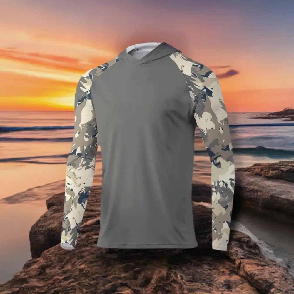 Men's Long Sleeve Hooded Fishing Shirt | Grey Camo - Big Bite Fishing Shirts