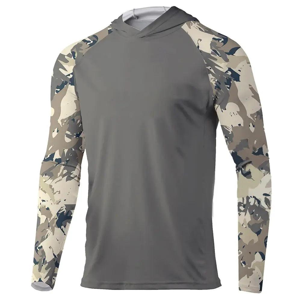 Men's Long Sleeve Hooded Fishing Shirt | Grey Camo - Big Bite Fishing Shirts
