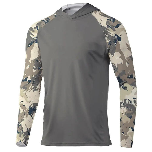 Men's Long Sleeve Hooded Fishing Shirt | Grey Camo - Big Bite Fishing Shirts