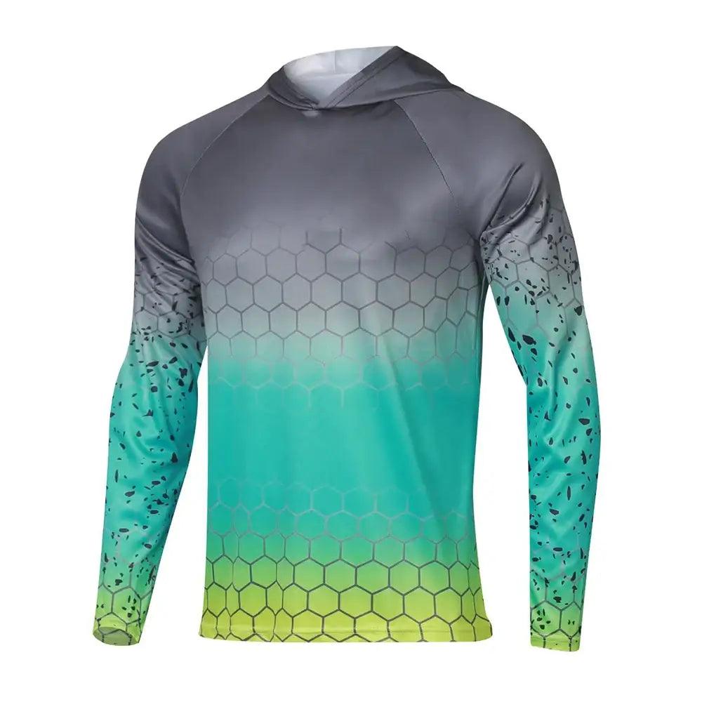 Men's Long Sleeve Hooded Fishing Jersey : Multi - Big Bite Fishing Shirts