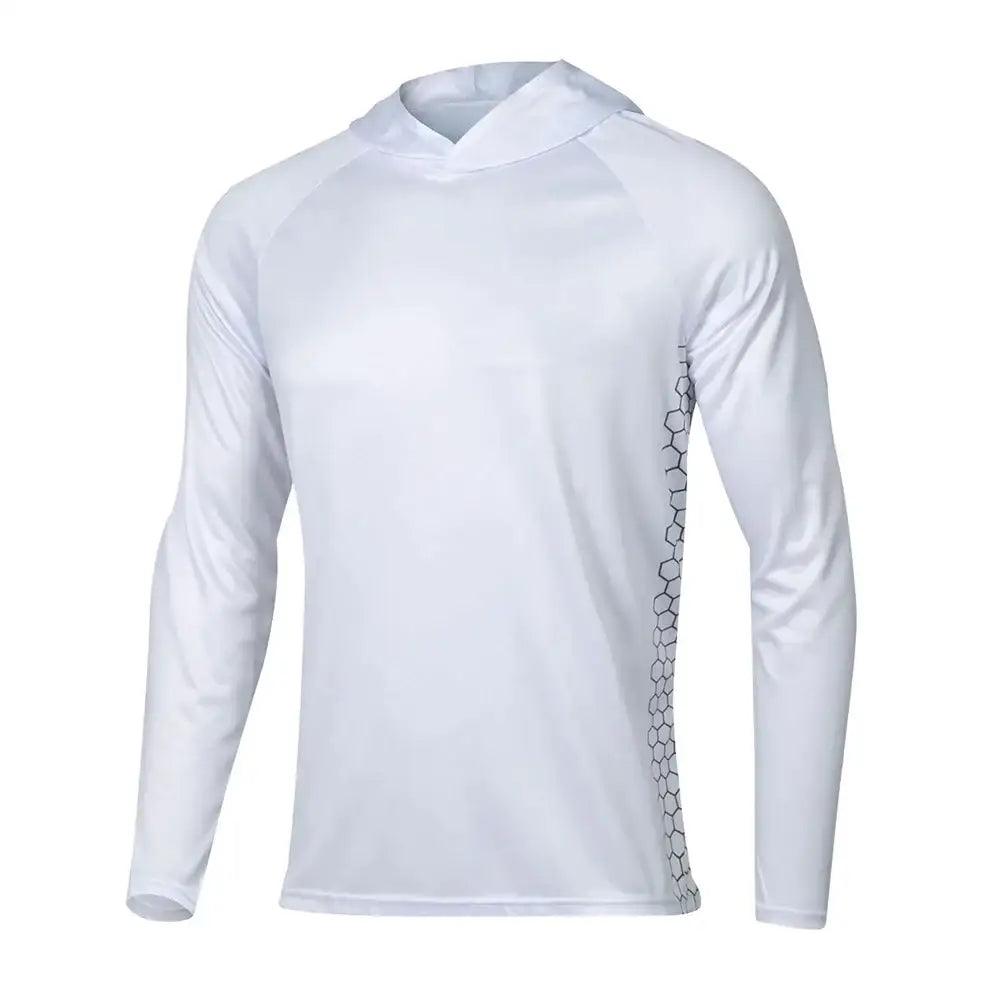 Men's Long Sleeve Hooded Fishing Jersey : White - Big Bite Fishing Shirts