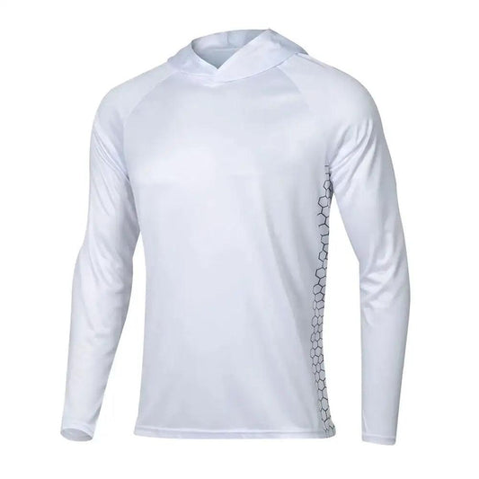 Men's Long Sleeve Hooded Fishing Jersey : White - Big Bite Fishing Shirts