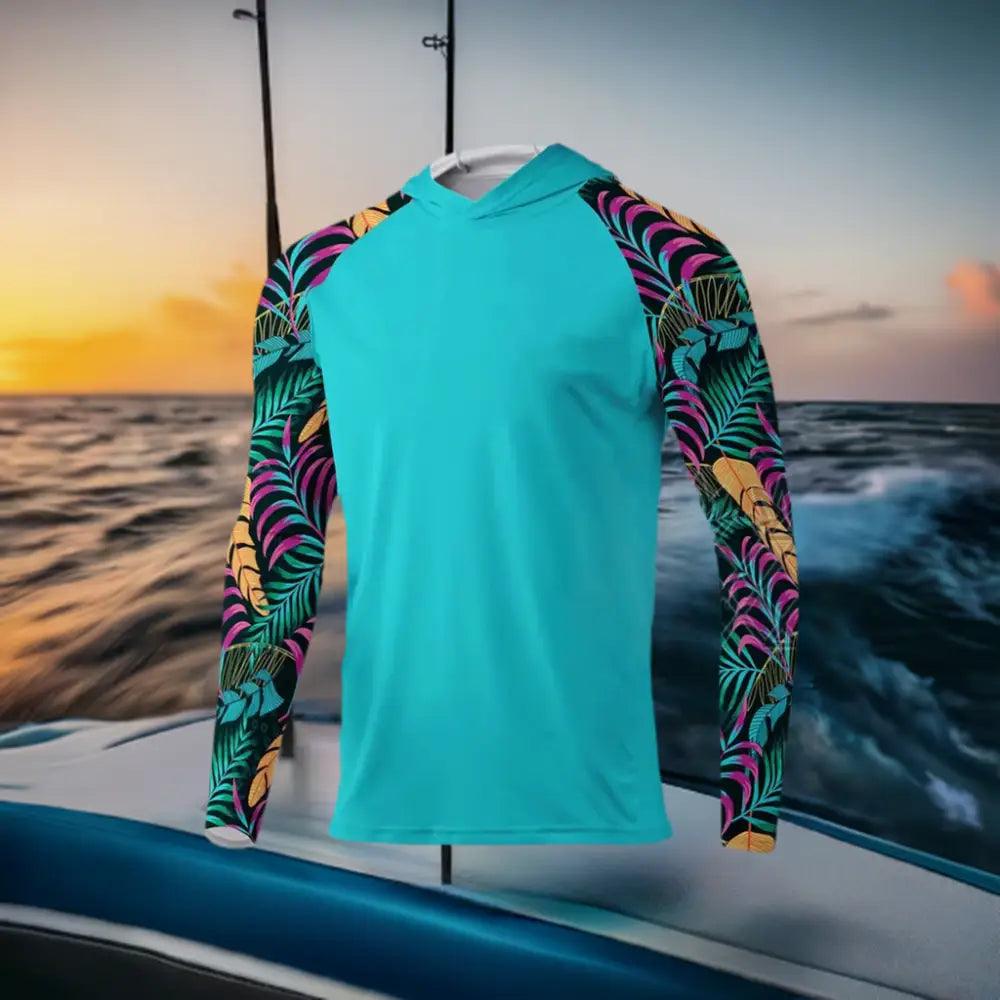 Men's Long Sleeve Hooded Fishing Shirt | Aqua Jungle - Big Bite Fishing Shirts