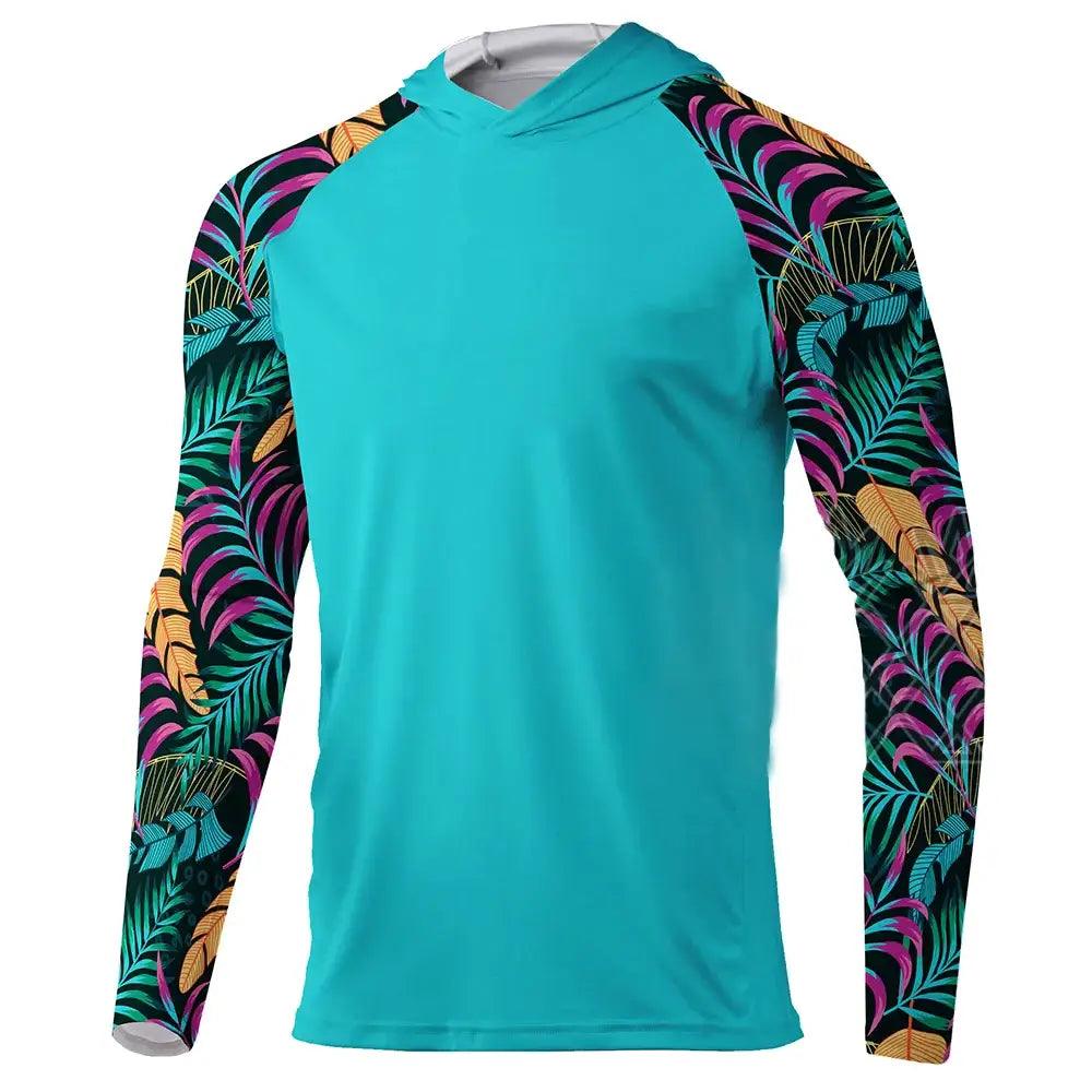 Men's Long Sleeve Hooded Fishing Shirt | Aqua Jungle - Big Bite Fishing Shirts