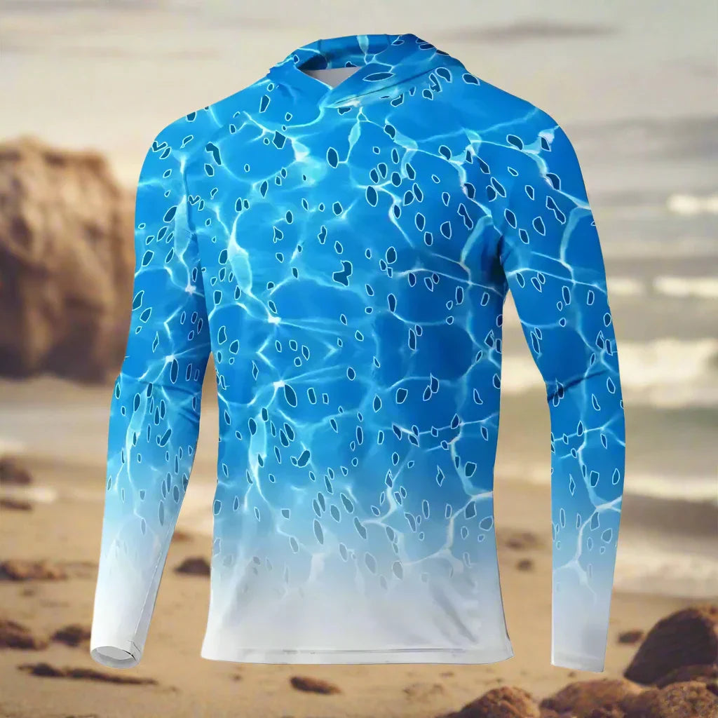 Men's Long Sleeve Hooded Fishing Shirts UPF50+ | Blue Water - Big Bite Fishing Shirts