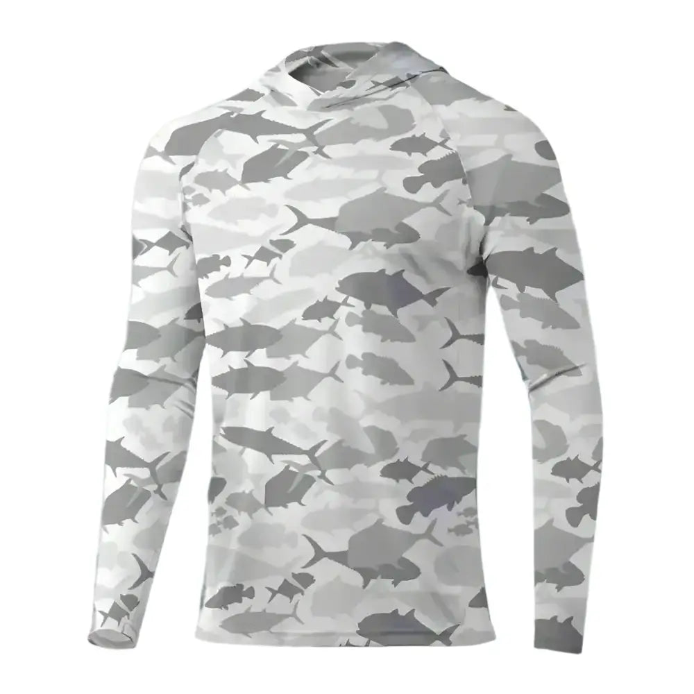 Men's Long Sleeve Hooded Fishing Shirts UPF50+ Camo Fish - Big Bite Fishing Shirts
