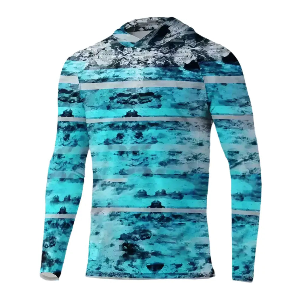 Men's Long Sleeve Hooded Fishing Shirts UPF50+ Mottle Blue - Big Bite Fishing Shirts