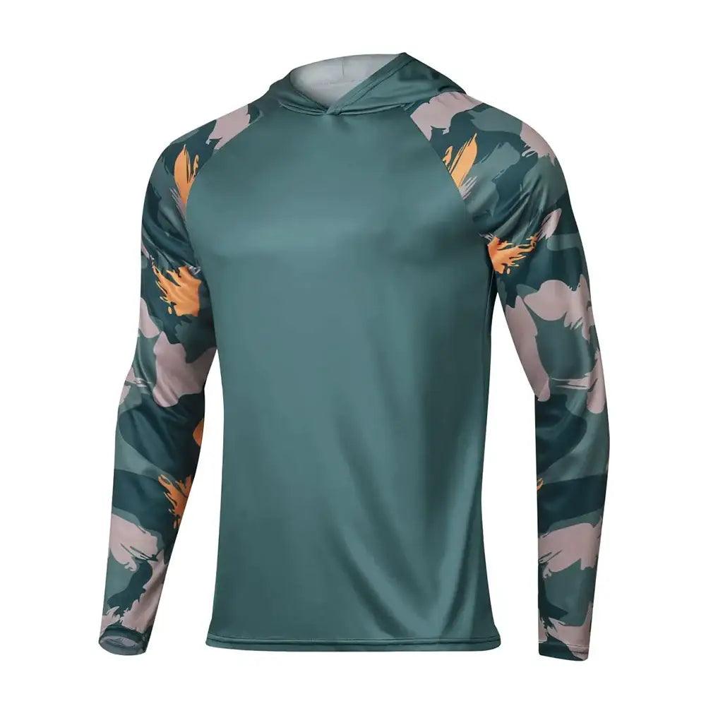 Men's Long Sleeve Hooded Jersey : Dark Teal - Big Bite Fishing Shirts