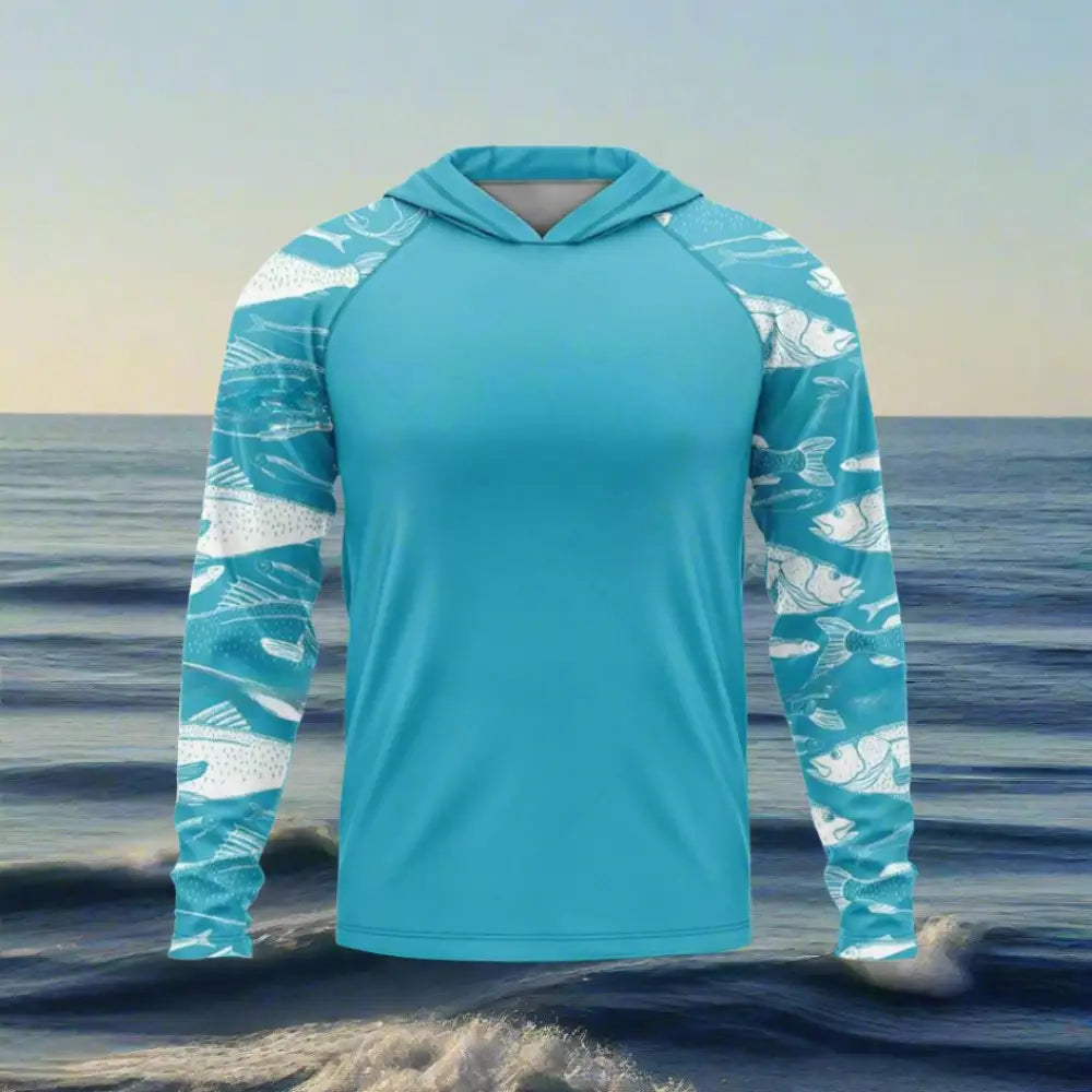 Men's Long Sleeve Hooded Shirt UV Protection | Aqua Dreams - Big Bite Fishing Shirts