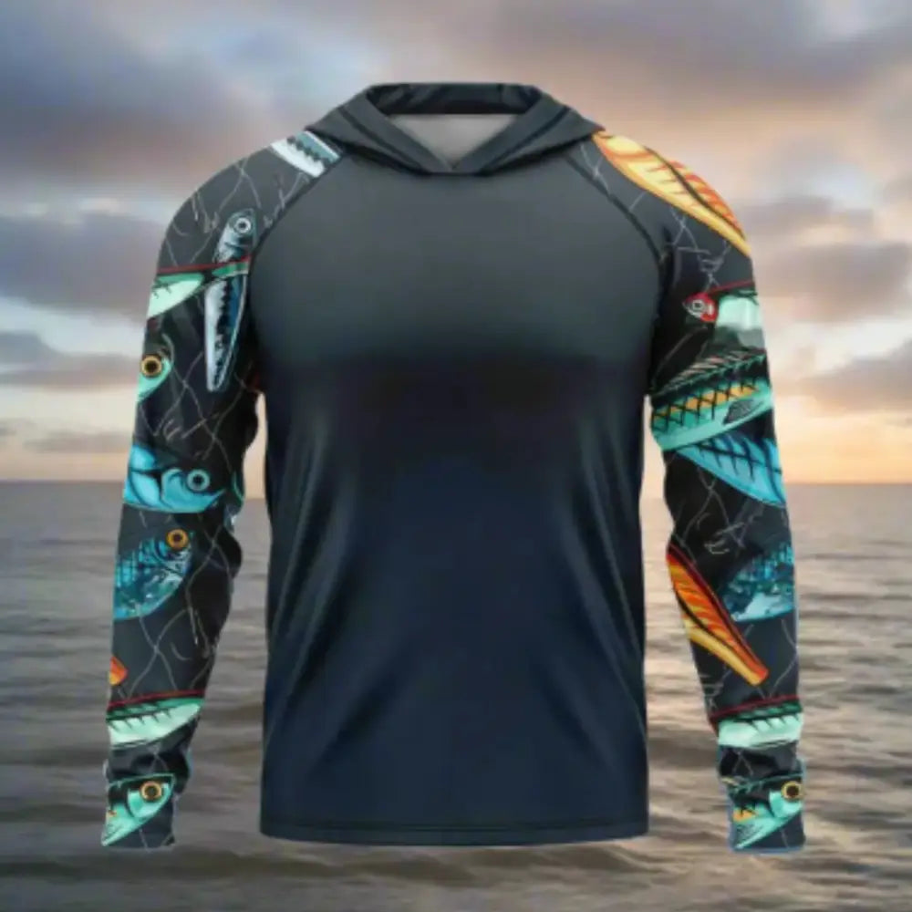 Men's Long Sleeve Hooded Shirt UV Protection - Big Bite Fishing Shirts