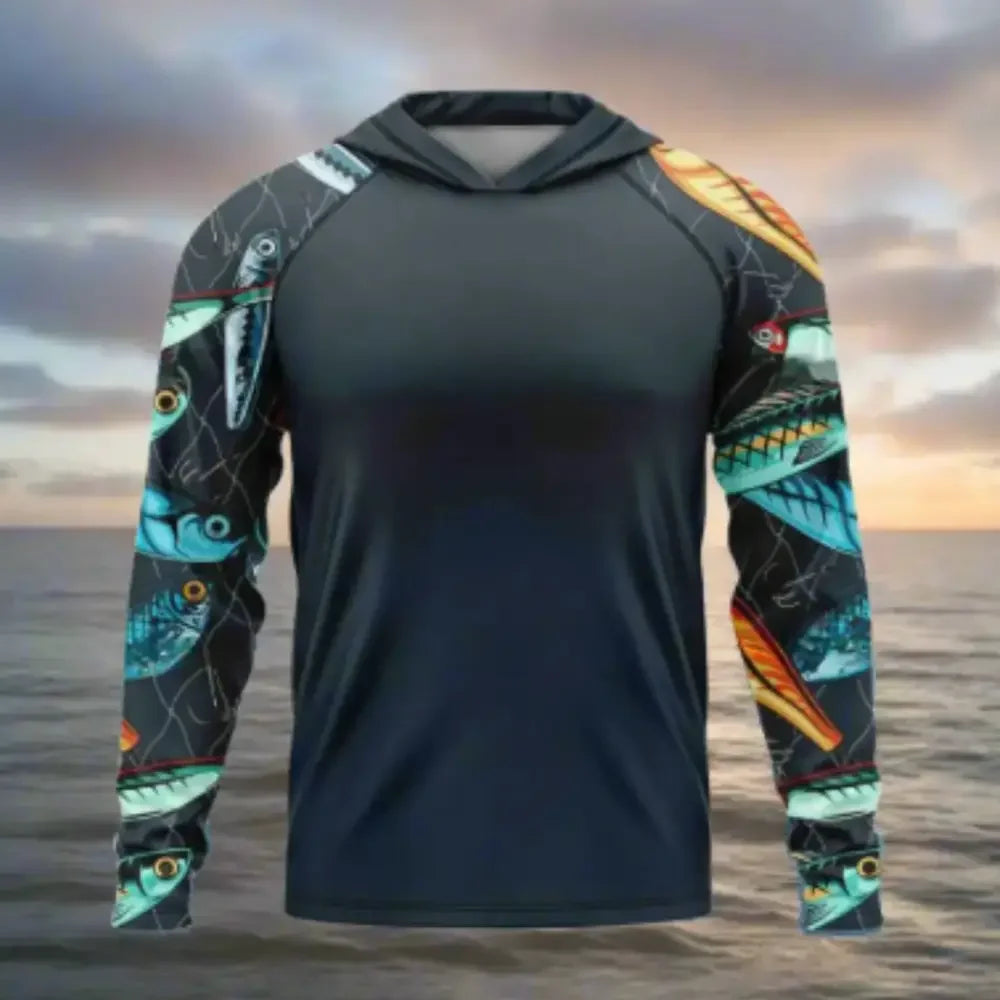 Men's Long Sleeve Hooded Shirt UV Protection - Big Bite Fishing Shirts