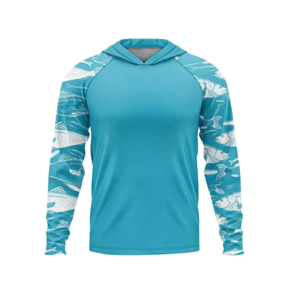 Men's Long Sleeve Hooded Shirt UV Protection | Aqua Dreams - Big Bite Fishing Shirts