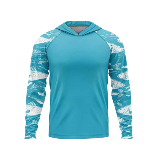 Men's Long Sleeve Hooded Shirt UV Protection | Aqua Dreams - Big Bite Fishing Shirts